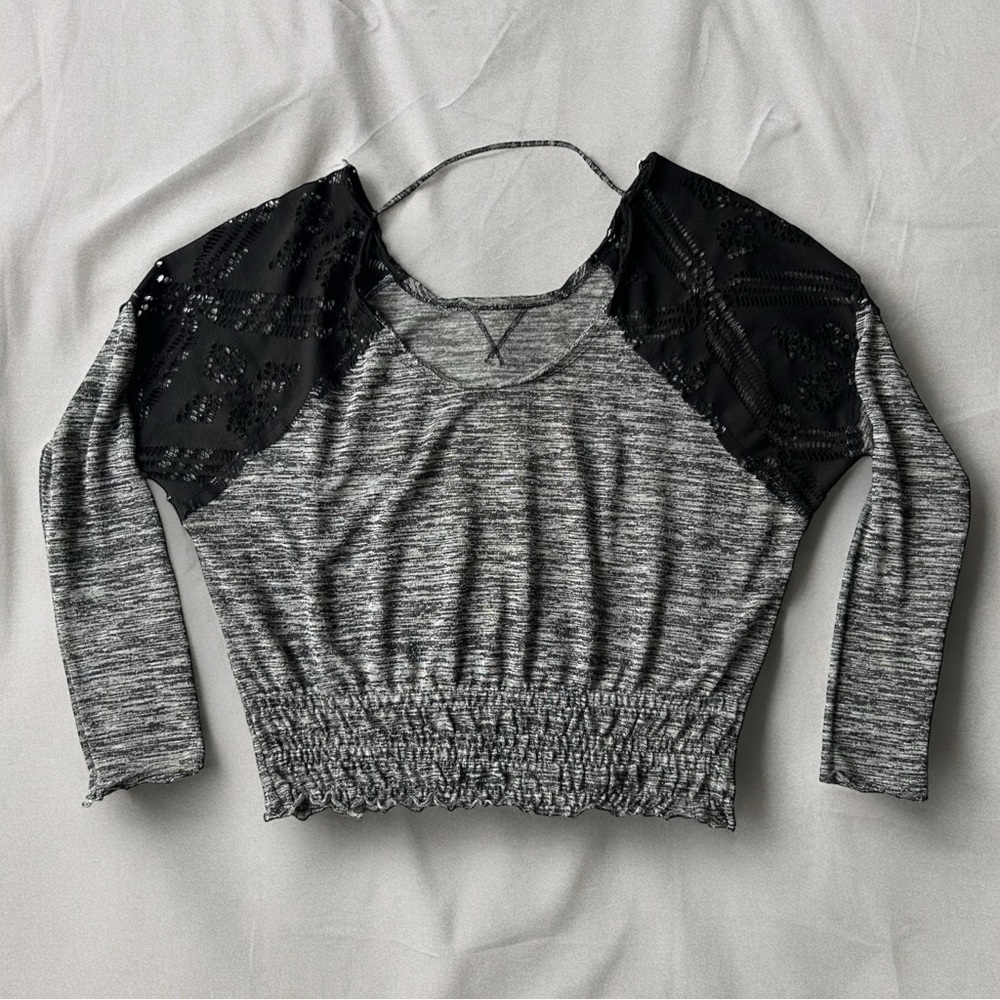 Free People heather grey boho style cropped top
